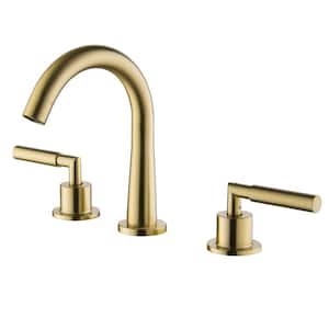 8 in. Widespread Double Handle Bathroom Faucet 3 Holes 304 Stainless Steel Sink Basin Faucets in Brushed Gold