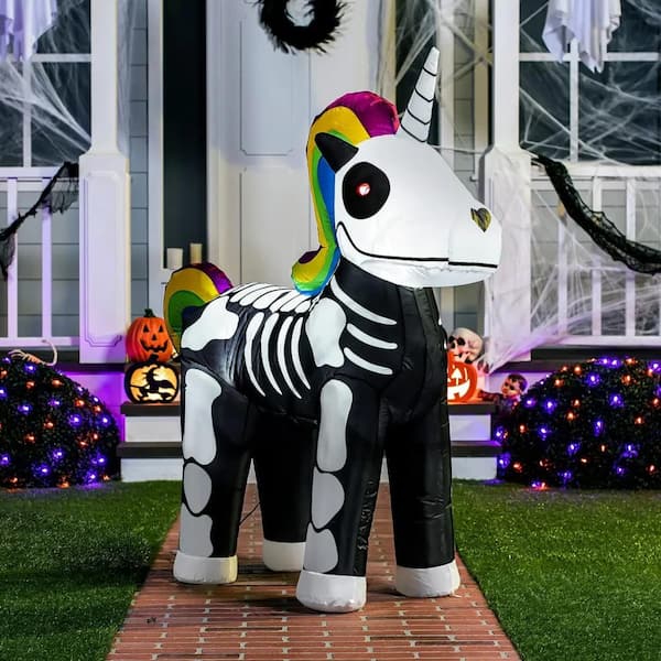 JOYIN Syncfun 5 Ft Tall Standing Skeleton Unicorn Inflatable for Halloween Decor