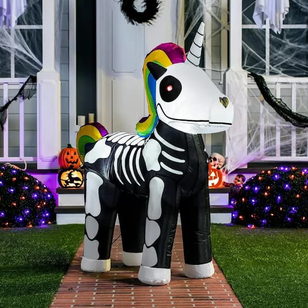Joyfy Syncfun 5 Ft Tall Standing Skeleton Unicorn Inflatable for Halloween Decor