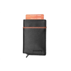 Minimalist Black Genuine Leather RFID Blocking Secure Case Card Holder in Gift Box