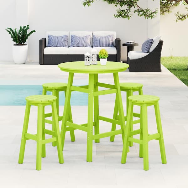 WESTIN OUTDOOR Laguna 5-Piece Bar Height HDPE Plastic Outdoor Patio Round High Top Bistro Dining Set in Lime