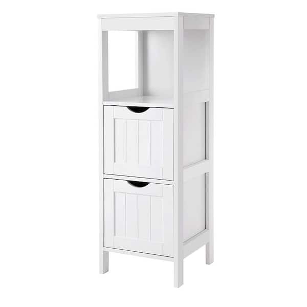 EPOWP 11.8 in. W x 11.8 in. D x 35.1 in. H White Linen Cabinet with 2 Drawers