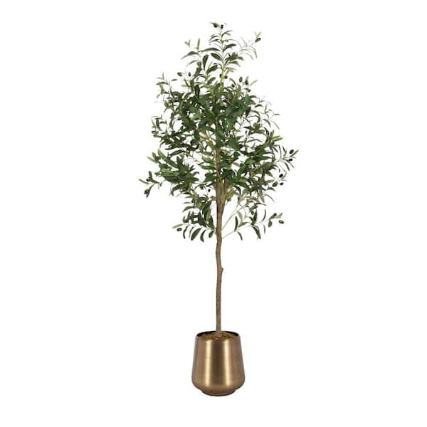 Oliveira 5 ft. Artificial Olive Tree Tree in Gold Metal Pot