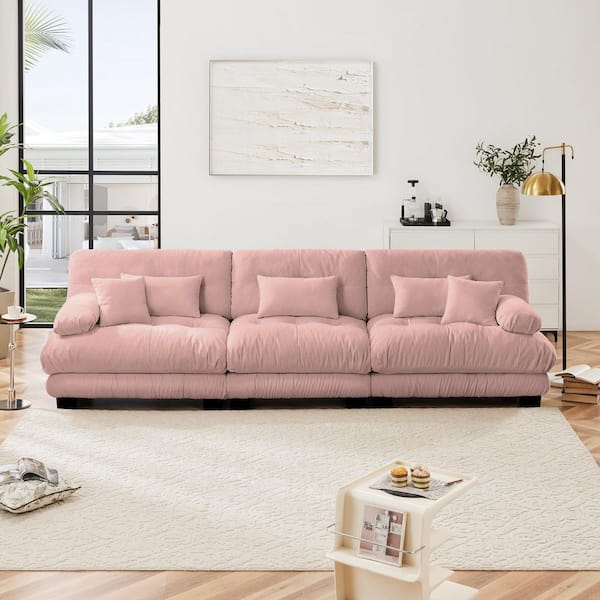 133.8 in. W 3-Piece Chenille Modular Sectional Sofa in Pink for Living Rooms, Apartments