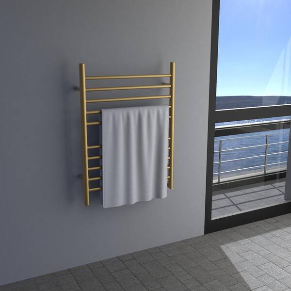 Amba Radiant Straight 10-Bar Hardwired Electric Towel Warmer in Satin Brass