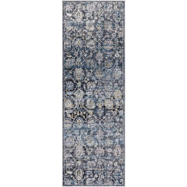 Livabliss Babel Navy Floral 3 ft. x 7 ft. Indoor Runner Area Rug