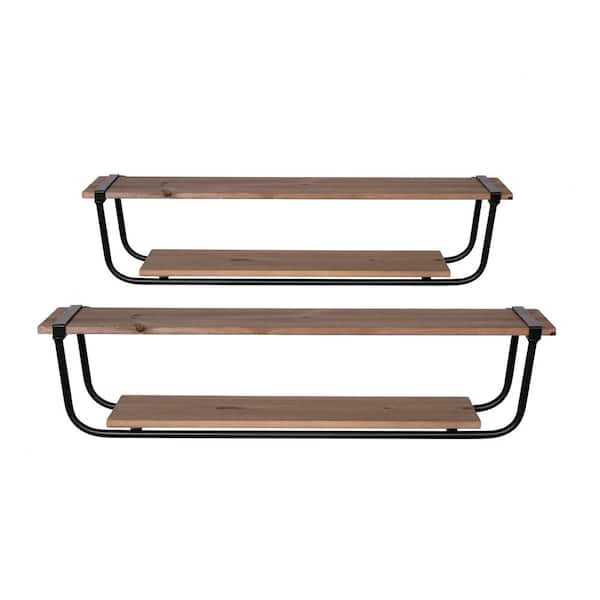 Stratton Home Decor 36 in W x 10 in D Dark Natural Wood and Metal Set of 2-Decorative Wall Shelf