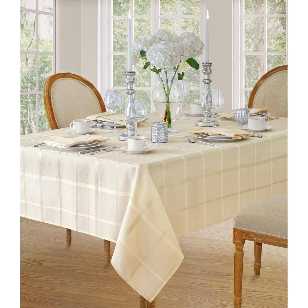 Beige Rectangular Stain-Resistant Polyester Tablecloth