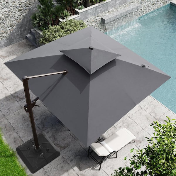 Crestlive Products 10 ft. x 10 ft. Double Top Cantilever Patio Umbrella in Dark Gray