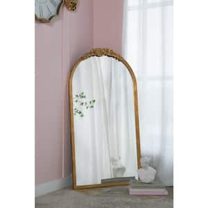 28 in. W x 53 in. H Arch Fir Wood Framed Gold Leaning Mirror Wall Mounted Decorative Mirror