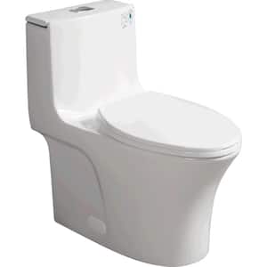 1-Piece 1.1/1.6 GPF Dual Flush Elongated Toilet in Gloss White with Soft Closing Seat