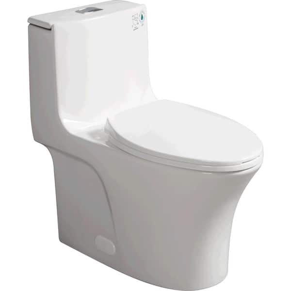 Amucolo 1-Piece 1.1/1.6 GPF Dual Flush Elongated Toilet in Gloss White with Soft Closing Seat