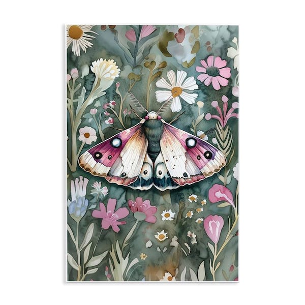 Stupell Industries Beautiful Moth over Florals by The Dutch Lady Unframed Nature Graphic Art Print 19 in. x 13 in.