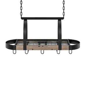 Hanging Pot Rack, Pot Hanger for Kitchen, Ceiling Mounted Pot Holder, Cookware Organizer with 12 S-Shaped Hooks, Gray