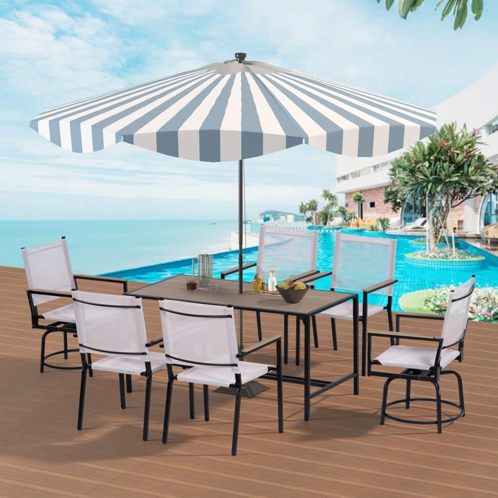 7 Piece Metal Rectangle Outdoor Dining Set with 2 Swivel Chairs
