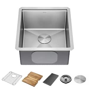 Lorelai 16-Gauge Stainless Steel 17 in. Single Bowl Undermount Workstation Bar Preparation Kitchen Sink with Accessories