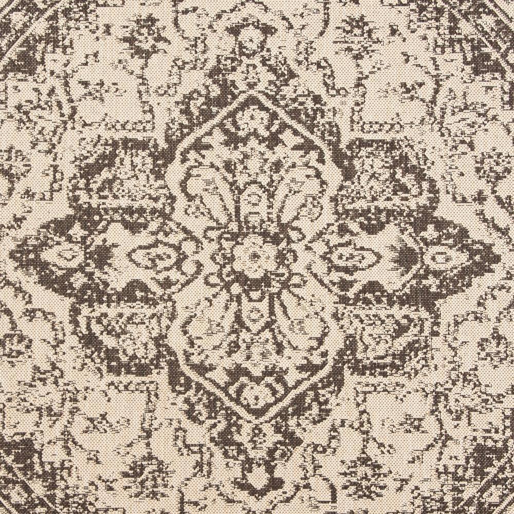 Cream and Brown Round Synthetic Non-slip Area Rug, 6'7"