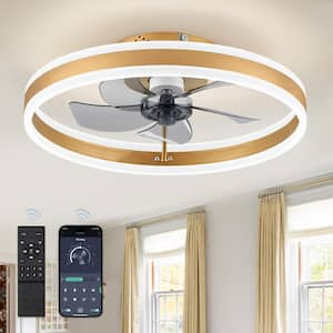 20 in. Smart Indoor Gold Flush Mount Color Changing LED Ceiling Fan with Light Kit and Remote and App Control