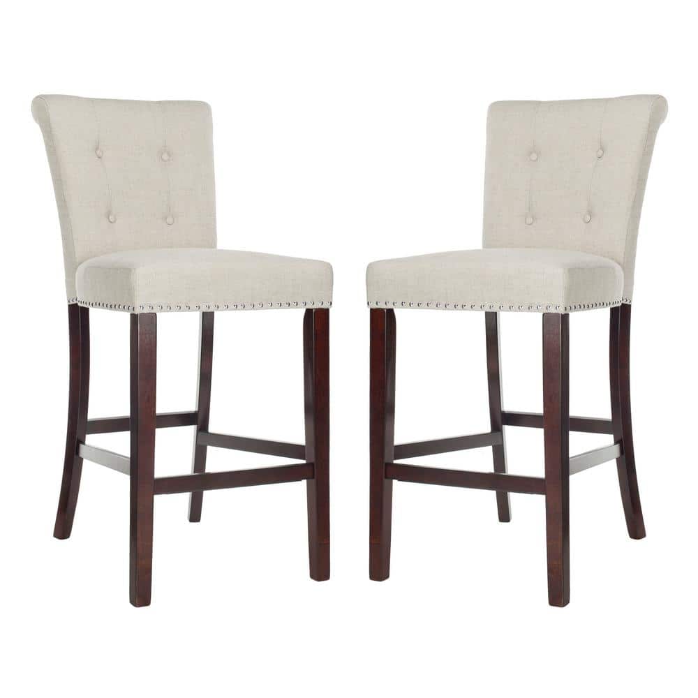 Transitional Taylor Light Grey Linen & Wood Bar Stool, 45"