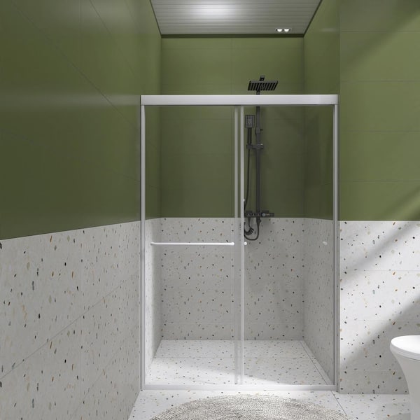 Unbranded 48 in. W x 72 in. H Double Sliding Framed Shower Door in Brushed Nickel Finish with Clear Glass