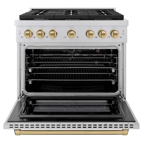 Autograph Edition 36 in. 6-Burner Freestanding Gas Range and Convection Oven in Stainless Steel and Champagne Bronze