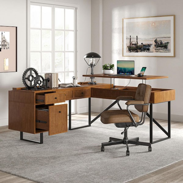 JAYDEN CREATION Elmar 71 in. L-Shape Acorn Lift Top Writing Desk
