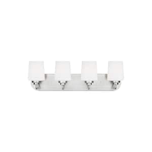Windom 24 in. 4-Light Brushed Nickel Contemporary Traditional Wall Bathroom Vanity Light with Alabaster Glass Shades