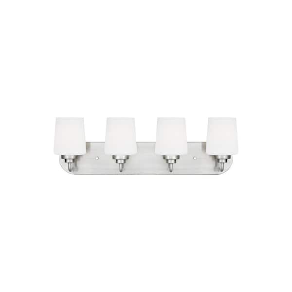 Generation Lighting Windom 24 in. 4-Light Brushed Nickel Contemporary Traditional Wall Bathroom Vanity Light with Alabaster Glass Shades
