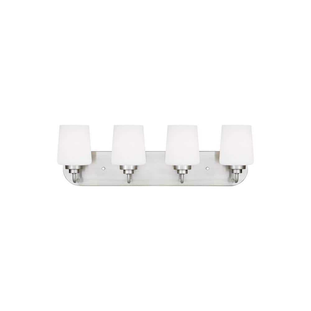Windom 24 in. 4-Light Brushed Nickel Contemporary Classic Wall Bathroom Vanity Light with Alabaster Glass and LED Bulbs price history on PriceWatchPro