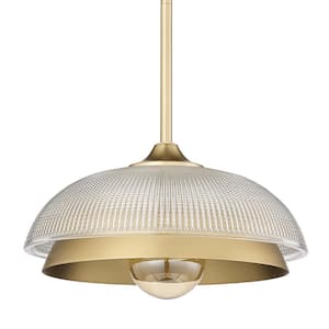 Crawford 100-Watt 1-Light Brushed Champagne Bronze Mini Pendant Light with Retro Prism Glass Shade, No Bulbs Included
