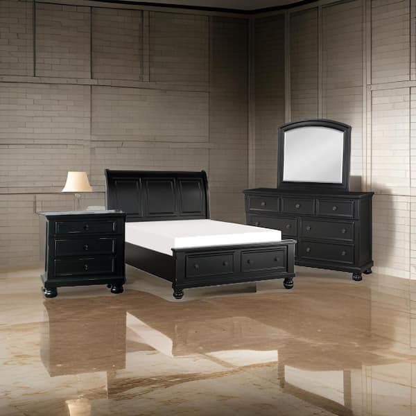 Benjara Ben 4-Piece Black and Bronze Engineered Wood Queen Size Bedroom Set with Transitional Style