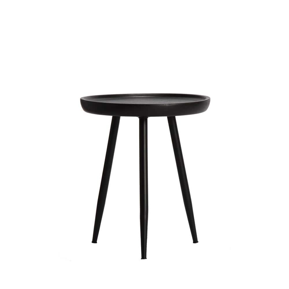 MH LONDON Chervey 18 in. x 15.75 in. x 15.75 in. Black Round Mango Wood and Iron Side Table