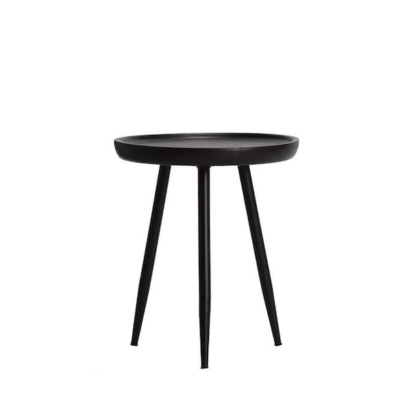 MH LONDON Chervey 18 in. x 15.75 in. x 15.75 in. Black Round Mango Wood and Iron Side Table