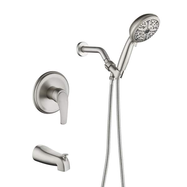Rain Single Handle 10-Spray Tub Shower Faucet Handheld Combo with Valve 1.8 GPM Adjustable shower Head in Nickel