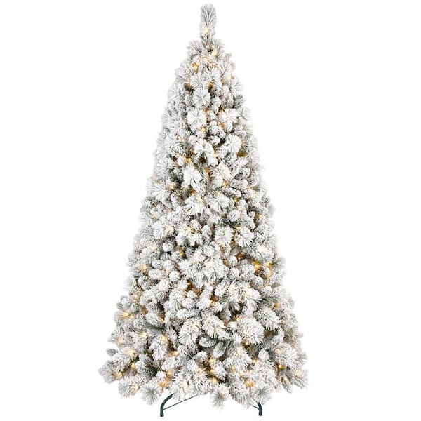 6FT Flocked Christmas Tree with 752 Tips, 350 Warm White LED Lights ...