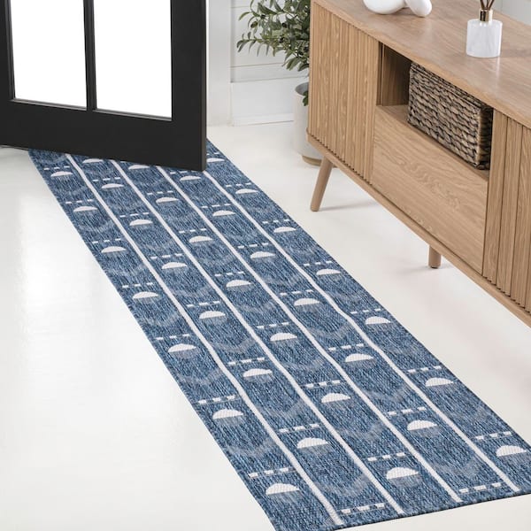 Soren Modern Geometric Navy/Cream 2 ft. x 8 ft. Indoor/Outdoor Runner Rug