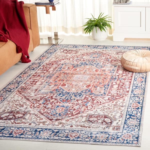 Arizona Red/Navy 8 ft. x 10 ft. Machine Washable Traditional Border Area Rug
