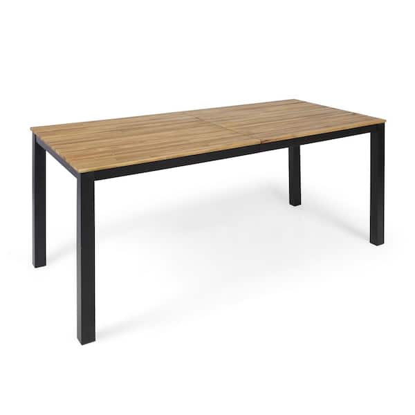 Teak Acacia Wood Rectangular Outdoor Dining Table with Black Iron Legs
