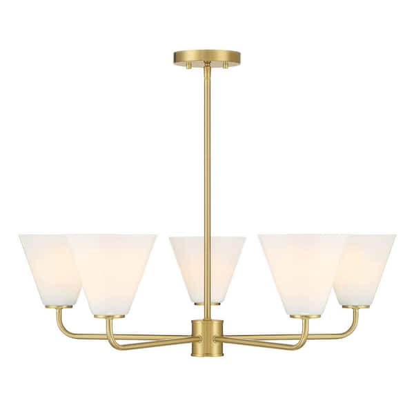 Blair 5-Light Warm Brass Transitional Chandelier with Strie Glass Shades and Adjustable Arms