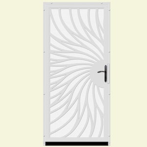 36 in. x 80 in. Solstice White Surface Mount Steel Security Door with White Perforated Screen and Bronze Hardware