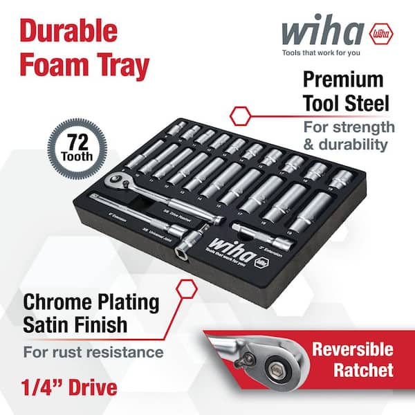 Wiha 1/4 in. Socket Tray Set - Metric (27-Piece) Drive