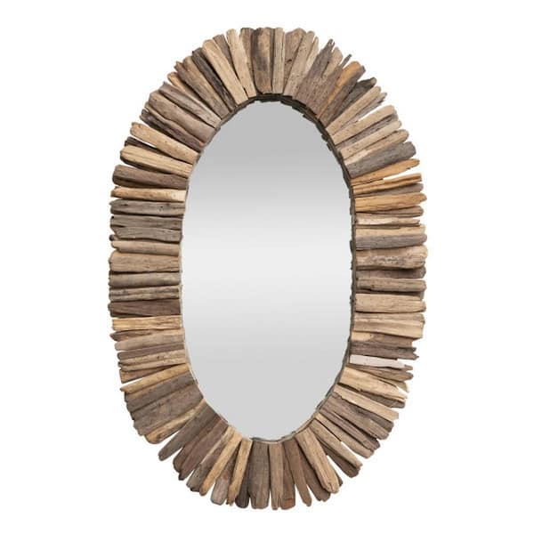 Storied Home 22 in. W x 33 in. H Wood Natural Oval Framed Mirror