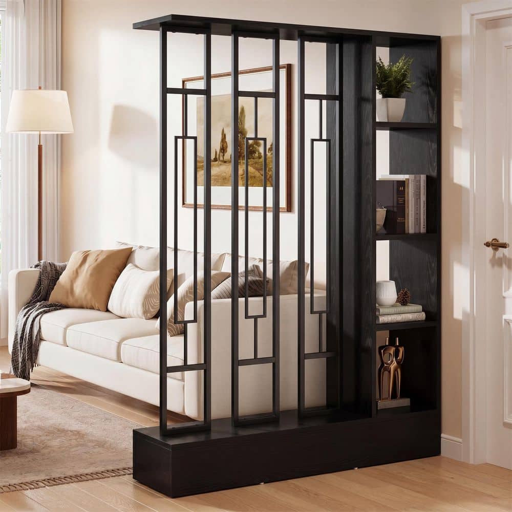 71 in. Black 3-Panel Wood Room Divider, Modern Freestanding Room Divider Wall Partition for Living Room (47 in. Wide) price history on PriceWatchPro