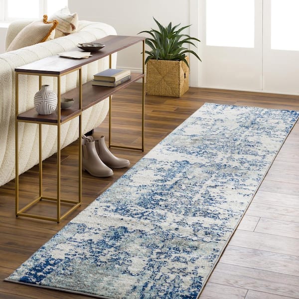 Yamikani Aqua 2 ft. 7 in. x 10 ft. 3 in. Distressed Abstract Area Rug