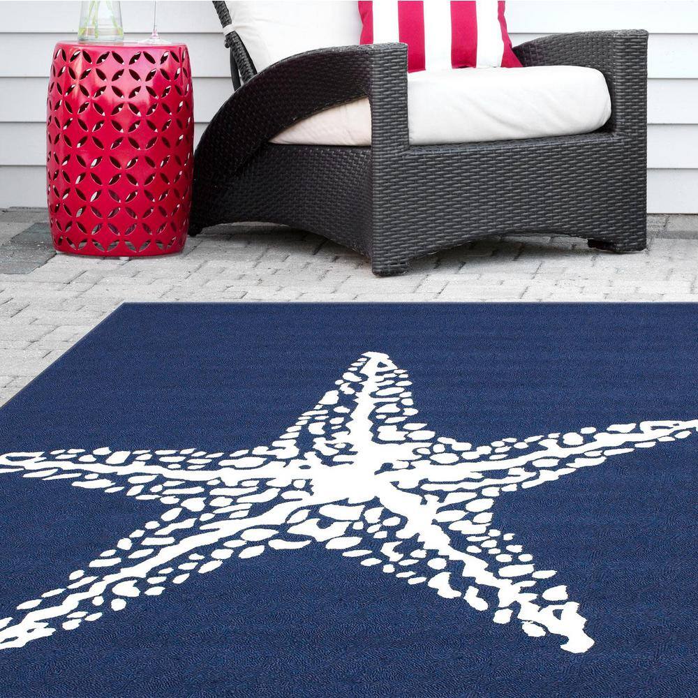 Navy Synthetic Starfish Indoor/Outdoor Runner Rug 2' x 6'