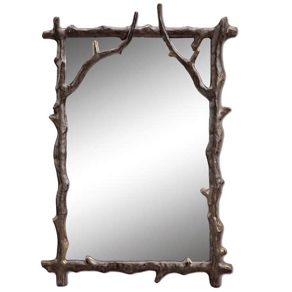 Unbranded Branch Design 20 in. W x 29 in. H Aluminum Antique Bronze Wall Mirror