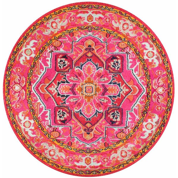 nuLOOM Mackenzie Persian Medallion Violet Pink 5 ft. Round Rug