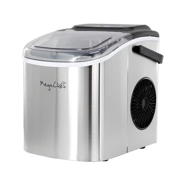 MegaChef 26 Pound 11.57 in. Countertop Bullet Ice Maker with Basket and Scooper in Stainless Steel