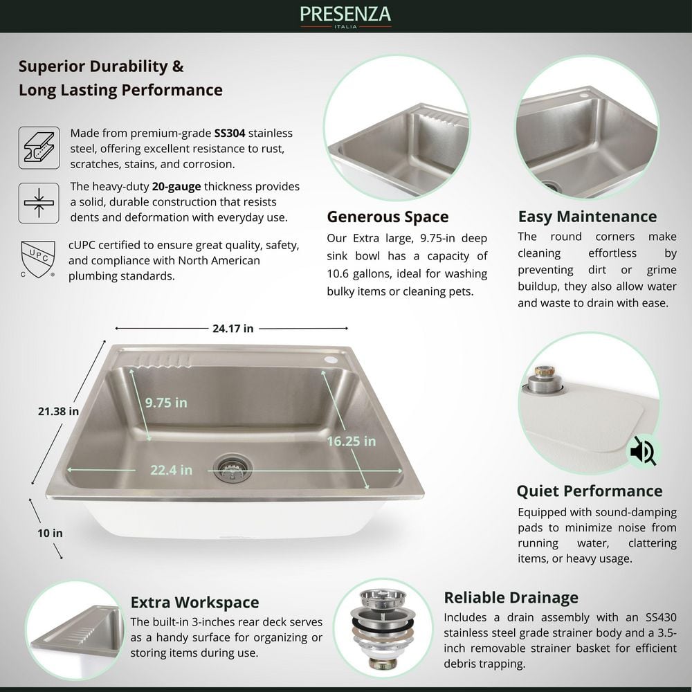 24.1" Stainless Steel Freestanding Laundry Sink with Faucet