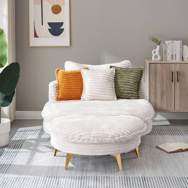 Corduroy 65 W in. Armless Corduroy Square Sofa in. Beige with 3 Matching Pillows and 2 Seats